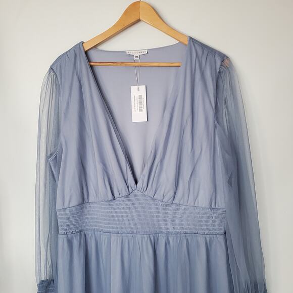 Baltic Born Layla Tulle Maxi Dress Whisper Blue Long Sleeve Plus Size 2XL New - Picture 6 of 15